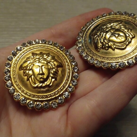 Gianni VERSACE JUMBO Vintage Crystal 💎✨ Clip-On Earrings - Picture 6 of 15